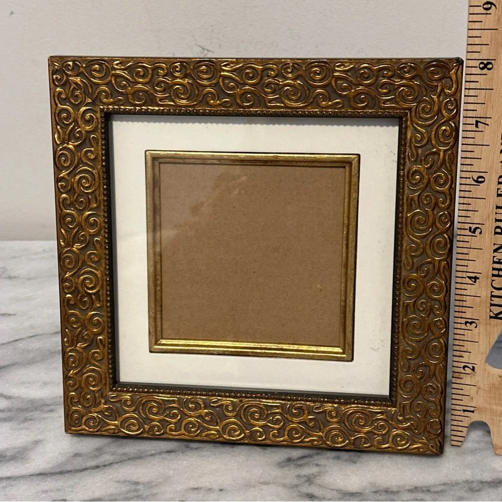 Ornate Gold Swirl Picture Frame box style fits 4x4” photo